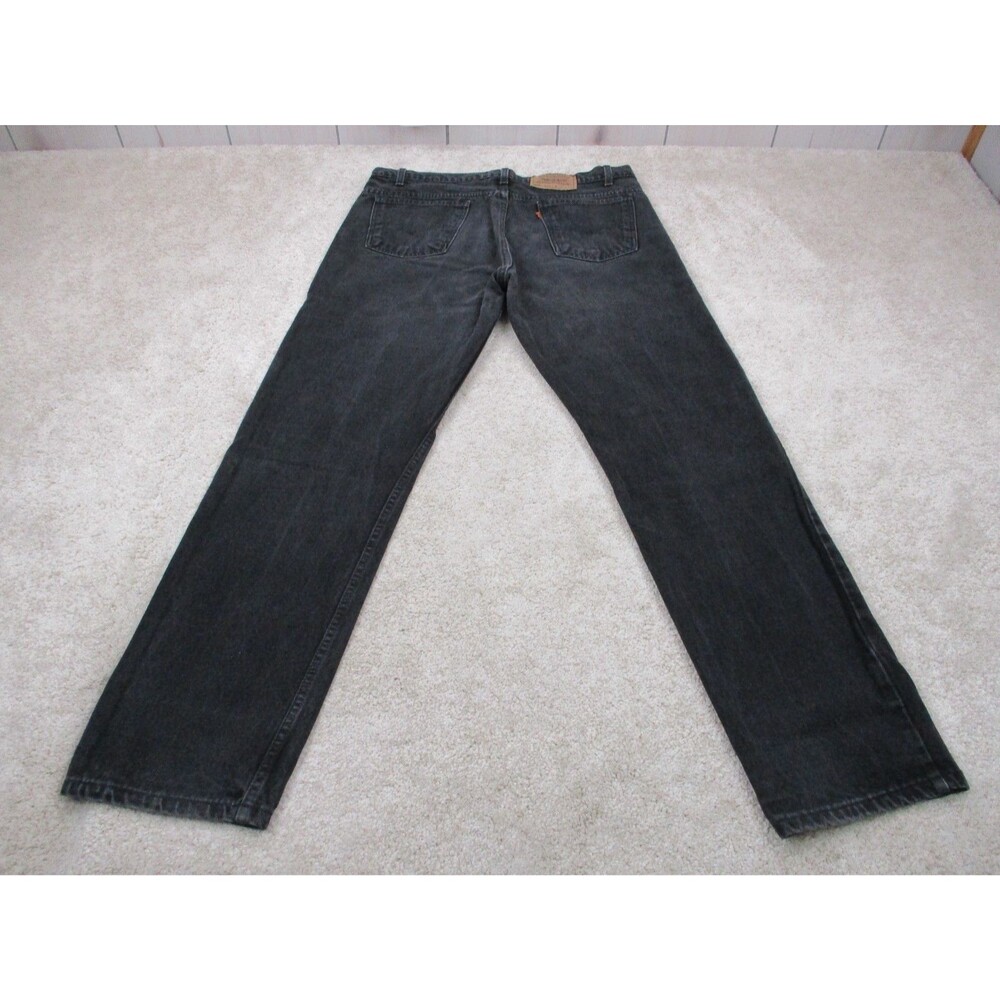VINTAGE Levis 505 Jeans Men 38x32 Black Denim Orange Tab Straight Leg USA 90s